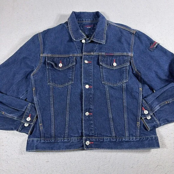 Vintage Tommy Jeans Jacket Mens Medium Blue Denim Trucker Jean Rinse Wash 90s